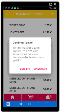 Application Taneo e-ticket ajouter des justificatifs