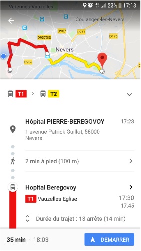 Exemple d'itinéraire avec Moovit